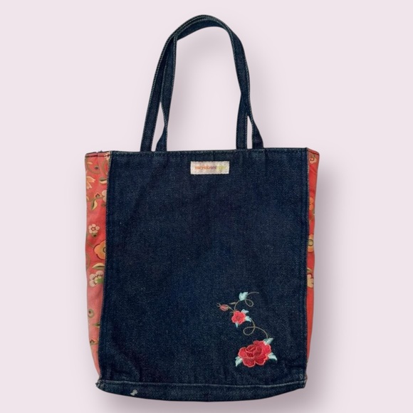 2000s Y2K Cute floral denim tote bag with embroidered flower patch on front - Picture 2 of 7